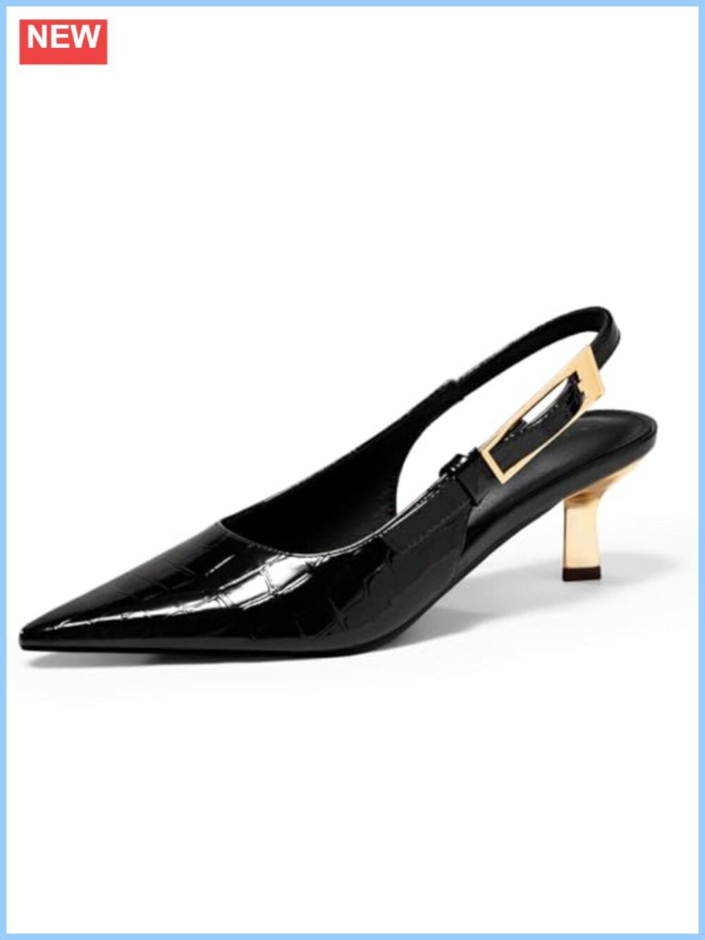 Coutgo Slingback Kitten Heels Closed Pointed Toe Pumps Buckle Strap Wedding